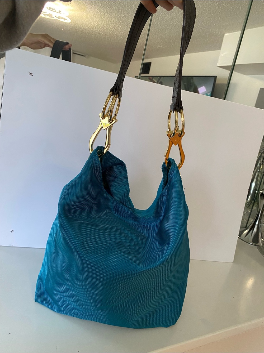 JPK Turquoise Women's Shoulder Bag with Floral Lining - Picture 2 of 2